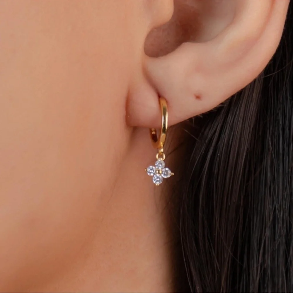 Sterling Silver Hoop Earrings with Sparkling Star Charm - Swarovski Inspired